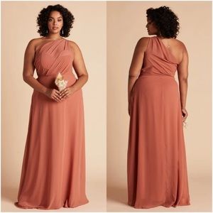 New NWT Birdy Grey “Kira” Chiffon Gown Maxi Dress One Shoulder Terracotta